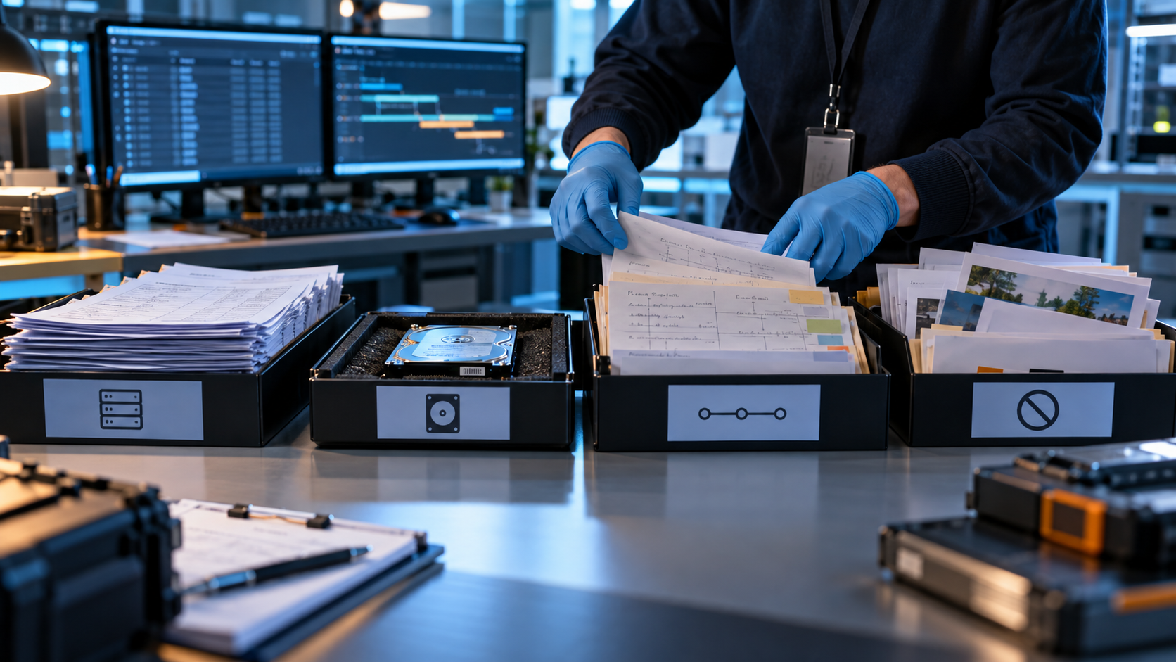 Hands separating required incident evidence and attachments from excluded working notes